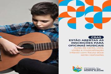 Estão abertas as incrições para aulas de canto, violão, viola e musicalização infantil do CRAS