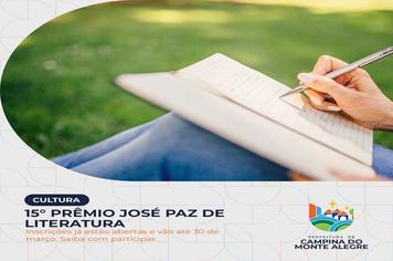 Inscrições abertas para o 15°  Prêmio José Paz de Literatura - “Zé Dentista”